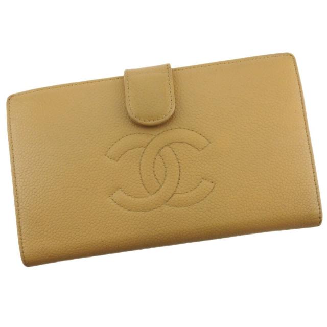 【BIGお買い物ラリー★30%OFFセール中】シャネル CHANEL 長財布ココマーク オールドシャネル ベージュ ゴールド レディース 中古