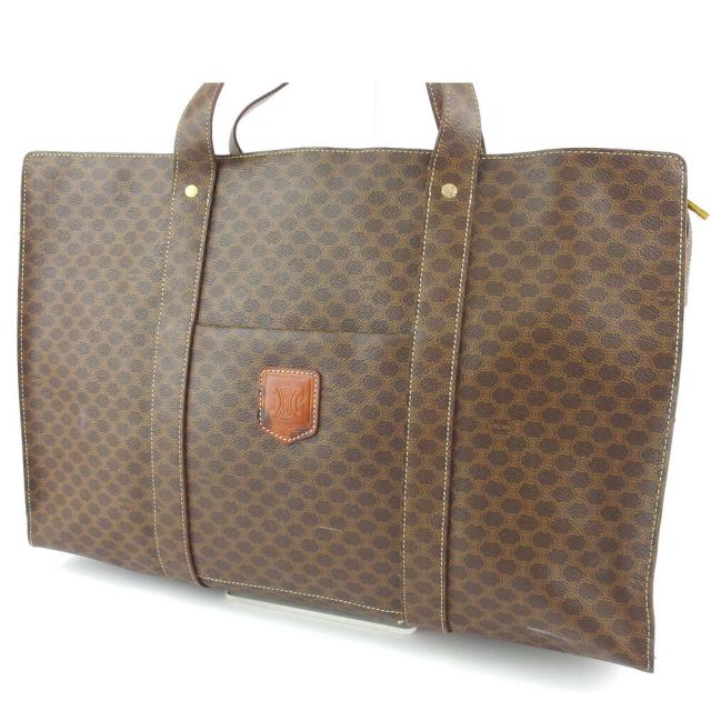 【BIGお買い物ラリー★30%OFFセール中】セリーヌ CELINE トートバッグマカダム ブラウン ベージュ ゴールド レディース 中古