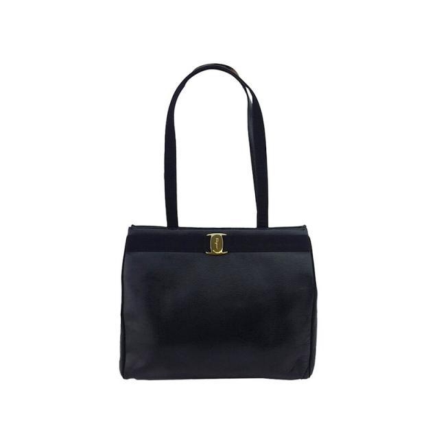 【BIGお買い物ラリー★30%OFFセール中】サルヴァトーレフェラガモ Salvatore Ferragamo トートバッグヴァラ リザード調 ネイビー ゴールド レディース 中古