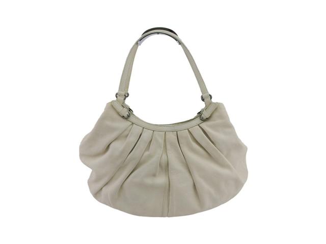 【BIGお買い物ラリー★30%OFFセール中】バリー BALLY ショルダーバッグギャザー ロゴプレート ホワイト 白 シルバー レディース 中古