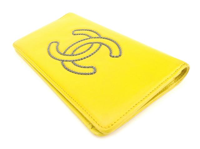 【GWタイムセール】シャネル CHANEL 長財布チェーンココマーク オールドシャネル イエロー シルバー レディース 中古_2