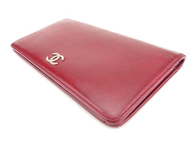 シャネル CHANEL 長財布セブルガ ココマーク レッド シルバー レディース 中古_3