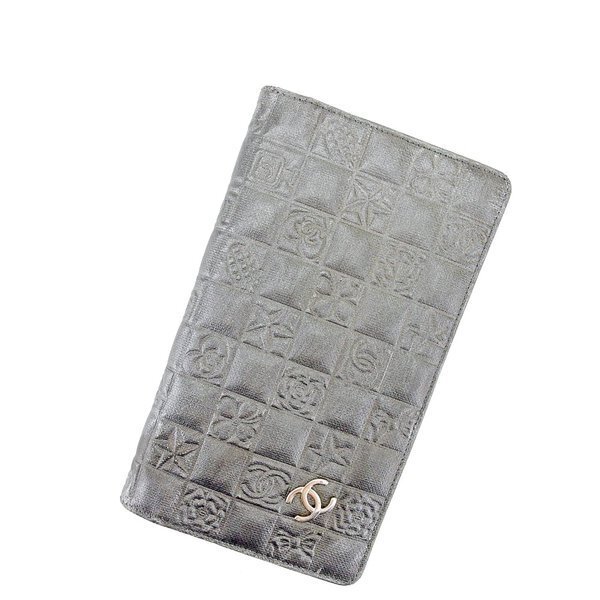 【BIGお買い物ラリー★30%OFFセール中】シャネル CHANEL 長財布アイコンシリーズ オールドシャネル グレー 灰色 シルバー ホワイト 白 レディース 中古