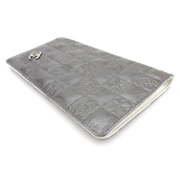 【週末セール★30％OFF】シャネル CHANEL 長財布アイコンシリーズ オールドシャネル グレー 灰色 シルバー ホワイト 白 レディース 中古_2