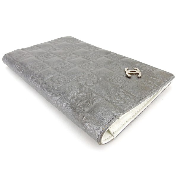 【週末セール★30％OFF】シャネル CHANEL 長財布アイコンシリーズ オールドシャネル グレー 灰色 シルバー ホワイト 白 レディース 中古_3