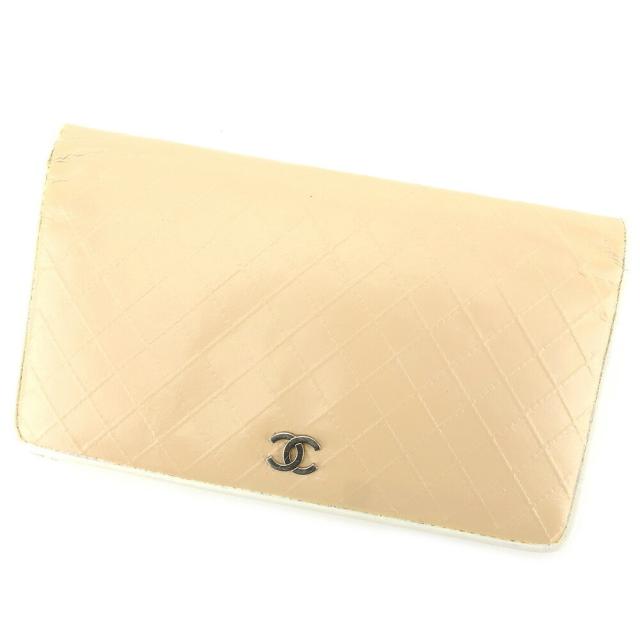 【BIGお買い物ラリー★30%OFFセール中】シャネル CHANEL 長財布ビコローレ ココマーク オールドシャネル ベージュ ホワイト 白 シルバー レディース 中古