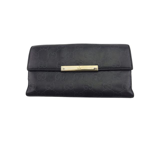 【BIGお買い物ラリー★30%OFFセール中】グッチ GUCCI 長財布グッチシマ ロゴプレート ブラック ゴールド レディース 中古