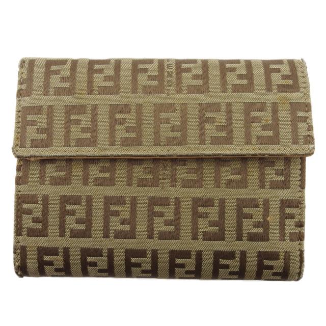 【X'masセール★30%OFF】フェンディ FENDI 三つ折り財布ズッキーノ ベージュ ブラウン レディース 中古