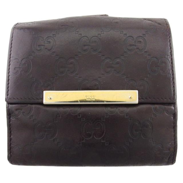 【BIGお買い物ラリー★30%OFFセール中】グッチ GUCCI 二つ折り財布グッチシマ ロゴプレート ブラウン レディース 中古