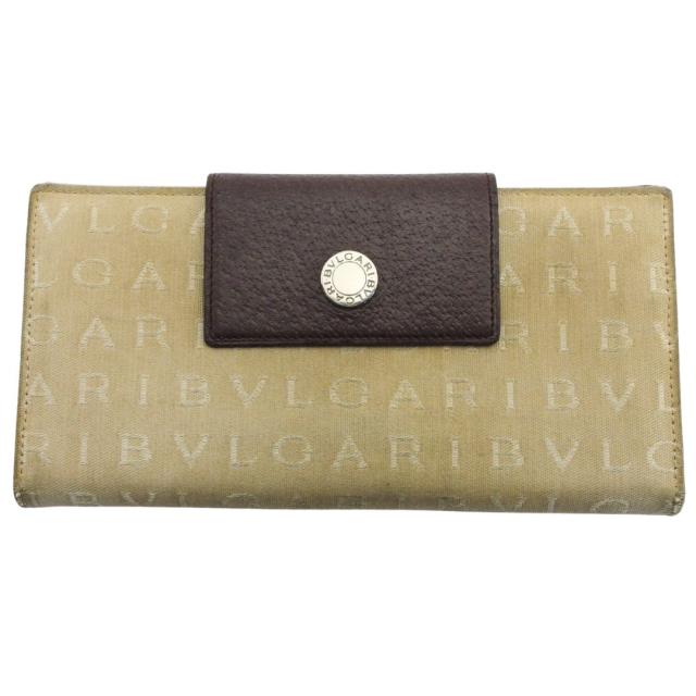 【BIGお買い物ラリー★30%OFFセール中】ブルガリ BVLGARI 長財布ロゴマニア ロゴボタン ベージュ ブラウン レディース 中古