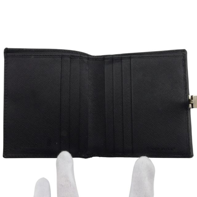 プラダ PRADA 二つ折り財布ロゴクリップ ブラック レディース 中古_5