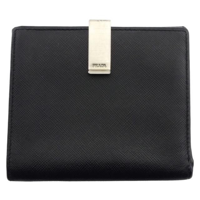プラダ PRADA 二つ折り財布ロゴクリップ ブラック レディース 中古_10