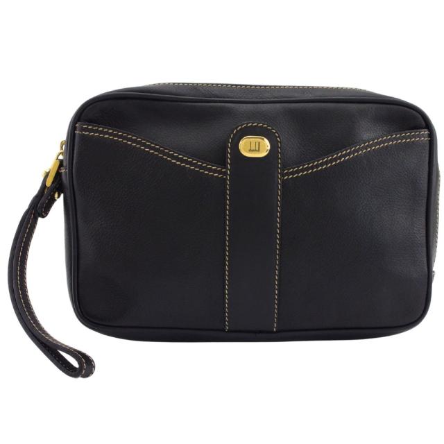 【30％OFF★土日ひと休み大売り出し】ダン吸血鬼 Dunhill クラッチバッグロゴプレート 黒いこと レディース 中古