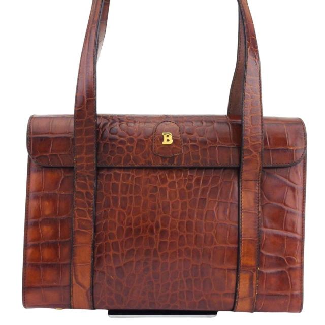 【BIGお買い物ラリー★30%OFFセール中】バリー BALLY トートバッグクロコ調 Bマーク付き ブラウン レディース 中古