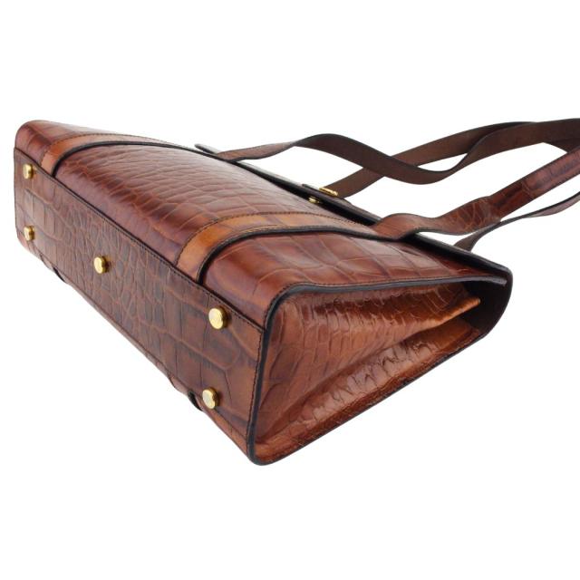 【BIGお買い物ラリー★30%OFFセール中】バリー BALLY トートバッグクロコ調 Bマーク付き ブラウン レディース 中古 バリー BALLY トートバッグクロコ調 Bマーク付き ブラウン レディース 中古