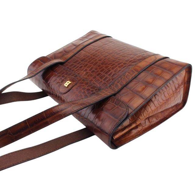 バリー BALLY トートバッグクロコ調 Bマーク付き ブラウン レディース 中古