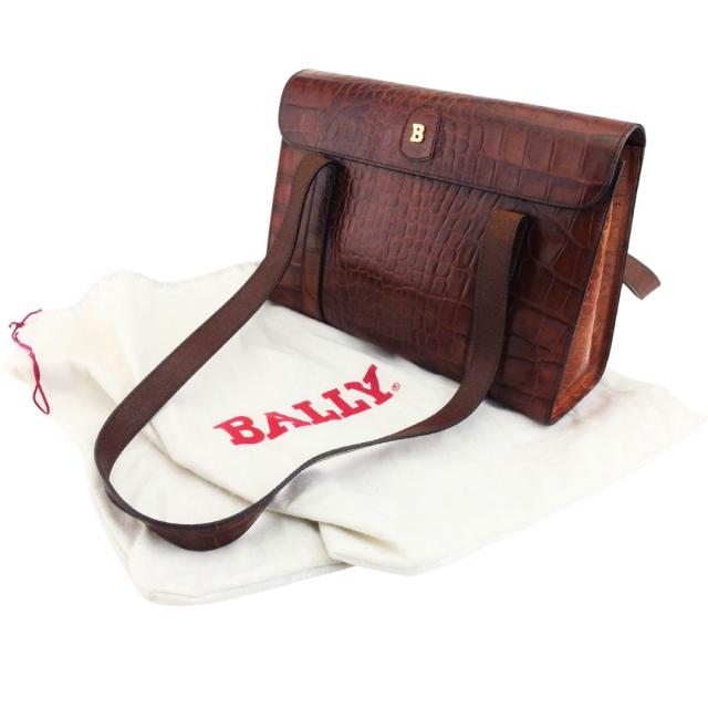 バリー BALLY トートバッグクロコ調 Bマーク付き ブラウン レディース 中古