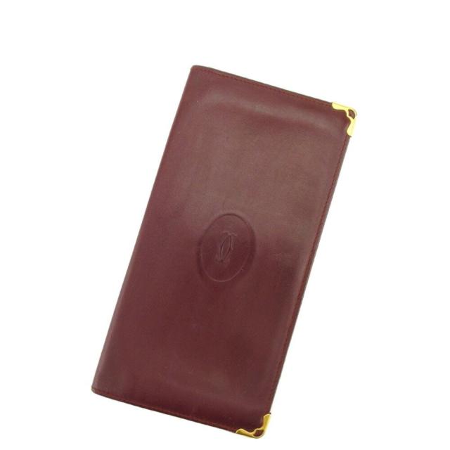 【BIGお買い物ラリー★30%OFFセール中】カルティエ CARTIER 札入れマストライン ボルドー ゴールド レディース 中古