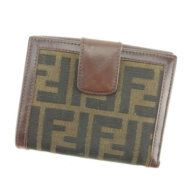 【BIGお買い物ラリー★30%OFFセール中】フェンディ FENDI 二つ折り財布ズッカ ブラウン ベージュ ブラック レディース 中古