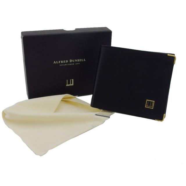 ダンヒル Dunhill 二つ折り財布 ロゴプレート 角プレート ブラック レディース 中古