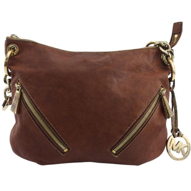 【BIGお買い物ラリー★30%OFFセール中】マイケルコース Michael Kors ショルダーバッグMKサークルロゴ ZIPポケット ブラウン ベージュ レディース 中古