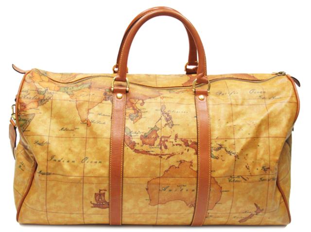 【30％OFF★週末タイムSALE】プリマクラッセ PRIMA CLASSE ボストンバッグ地図柄 2WAY ショルダー ベージュ ブラウン系 レディース 中古_1