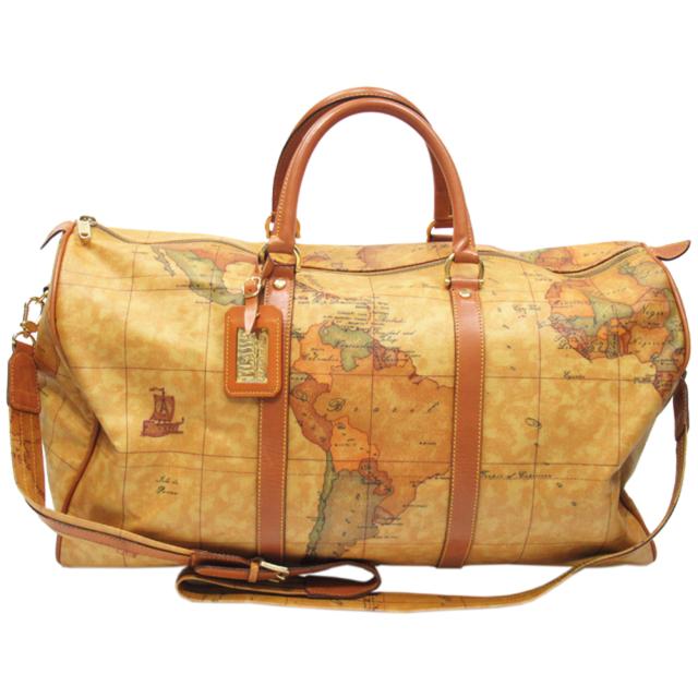 【30％OFF★週末タイムSALE】プリマクラッセ PRIMA CLASSE ボストンバッグ地図柄 2WAY ショルダー ベージュ ブラウン系 レディース 中古_8