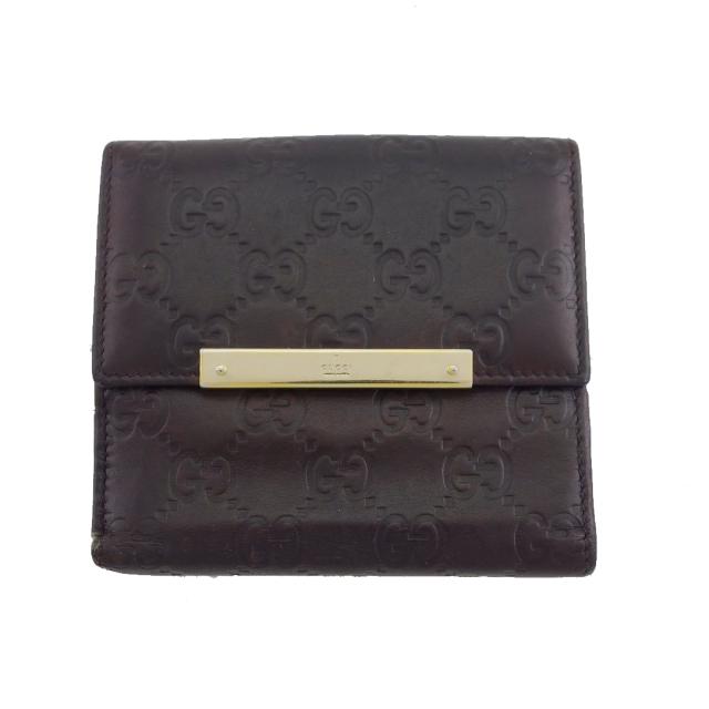 【BIGお買い物ラリー★30%OFFセール中】グッチ GUCCI 二つ折り財布グッチシマ ロゴプレート ブラウン レディース 中古