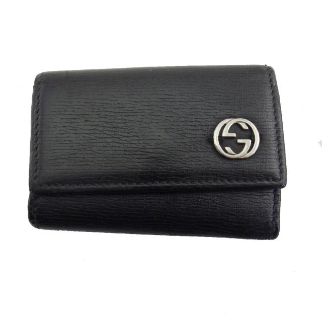 グッチ GUCCI キーケース インターロッキングG ダブルG ブラック レディース 中古