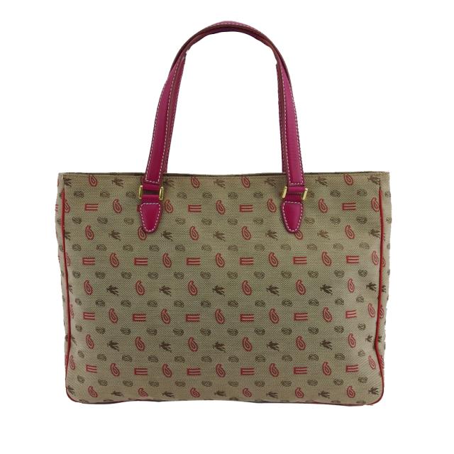 【BIGお買い物ラリー★30%OFFセール中】エトロ ETRO トートバッグペイズリーマーク Eマーク ペガソマーク ベージュ レッド ピンク系 レディース 中古
