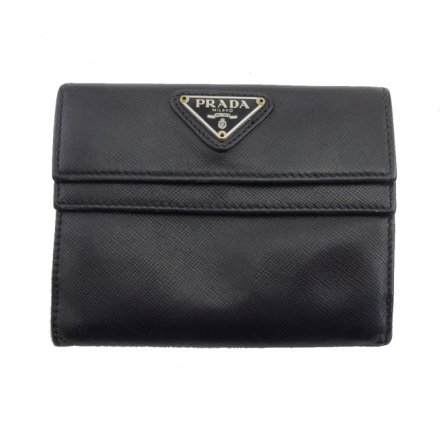 【BIGお買い物ラリー★30%OFFセール中】プラダ PRADA 三つ折り財布トライアングルロゴ ブラック レディース 中古