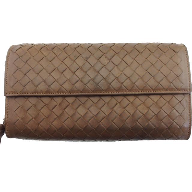 【美品】ボッテガ　イントレチャート　ダークブラウン　長財布　レザー　財布 美品】ボッテガ イントレチャート ダークブラウン 長財布 レザー