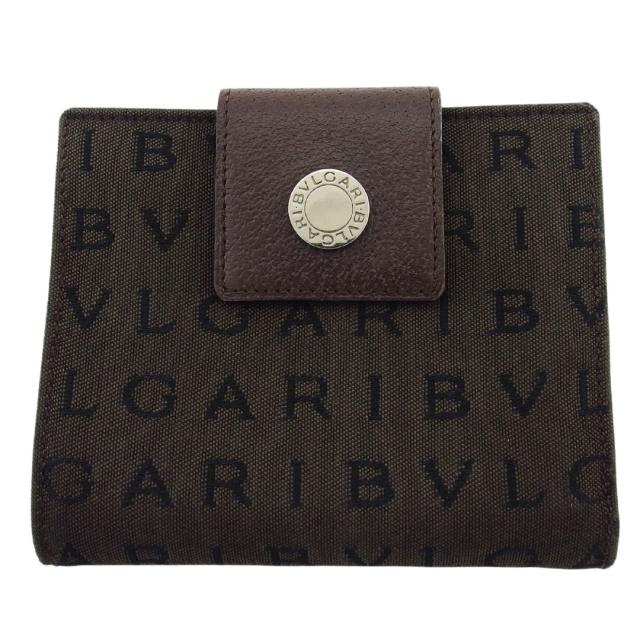 BVLGARI 2つ折り財布 BVLGARI 二つ折り財布 ブルガリ BVLGARI 二つ折り財布 ロゴマニア ロゴボタン ブラウン ブラック レディース 中古