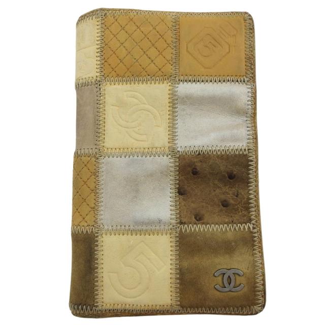 【BIGお買い物ラリー★30%OFFセール中】シャネル CHANEL 長財布パッチワーク アイコン ベージュ ブラウン系 レディース 中古