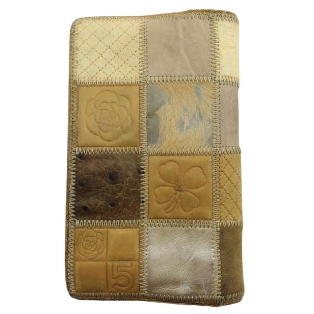 【週末タイムセール】シャネル CHANEL 長財布パッチワーク アイコン ベージュ ブラウン系 レディース 中古_1