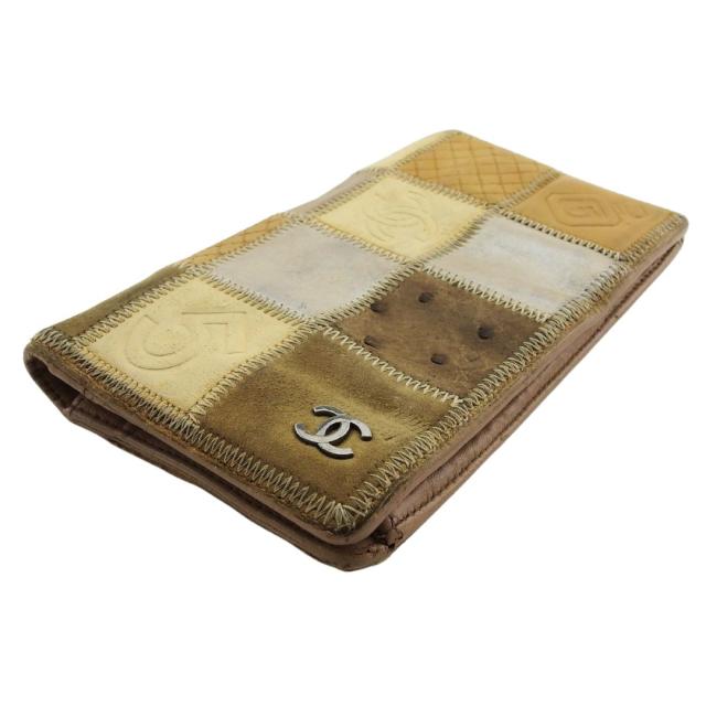 【週末タイムセール】シャネル CHANEL 長財布パッチワーク アイコン ベージュ ブラウン系 レディース 中古_2