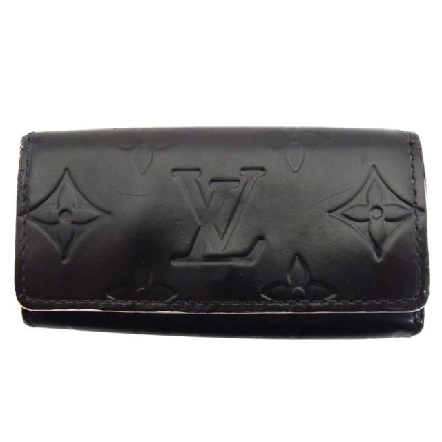【BIGお買い物ラリー★30%OFFセール中】ルイ・ヴィトン LOUIS VUITTON キーケースヴェルニ ミュルティクレ4 マットブラック×ピンク レディース 中古