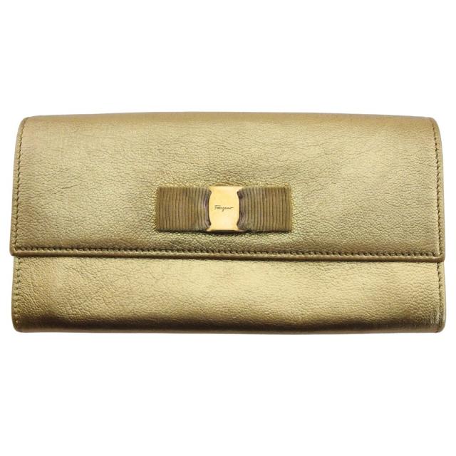 サルヴァトーレフェラガモ Salvatore Ferragamo 長財布 ヴァラリボン ゴールド レディース 中古