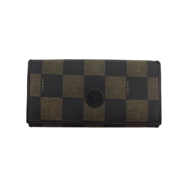 【BIGお買い物ラリー★30%OFFセール中】フェンディ FENDI 長財布ブロックチェック ブラック ベージュ レディース 中古
