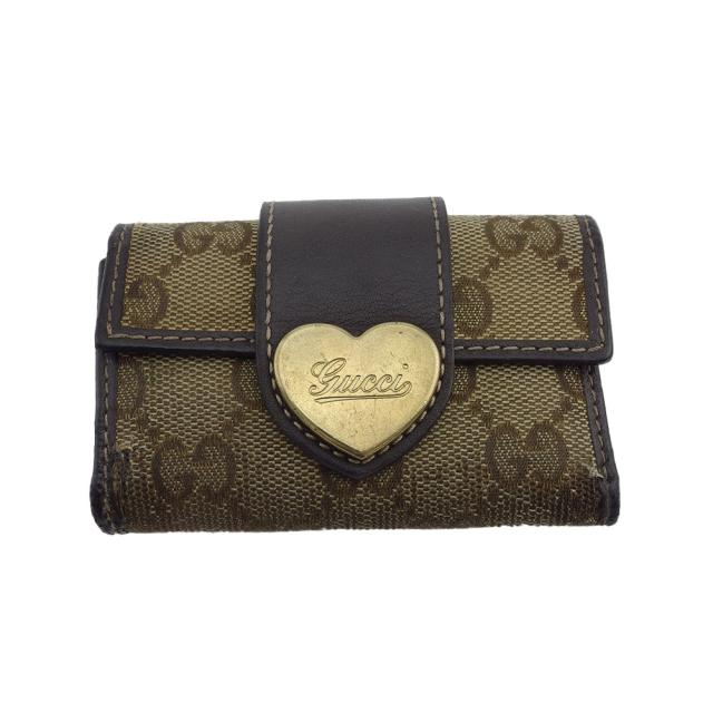 グッチ GUCCI キーケースGGキャンバス ラブリーハート ベージュ ブラウン レディース 中古