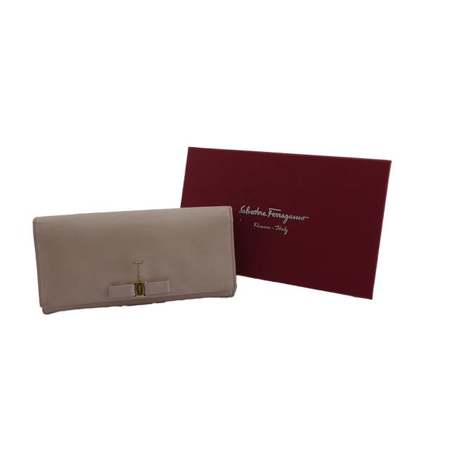 サルヴァトーレフェラガモ Salvatore Ferragamo 長財布 ヴァラリボン ピンク レディース 中古