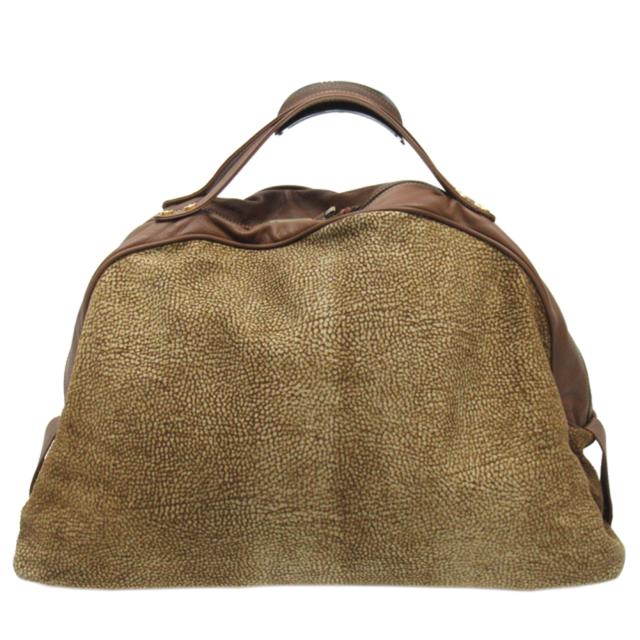 【BIGお買い物ラリー★30%OFFセール中】ボルボネーゼ BORBONESE ボストンバッグうずら柄 redwallタグ付き ベージュ ブラウン レディース 中古