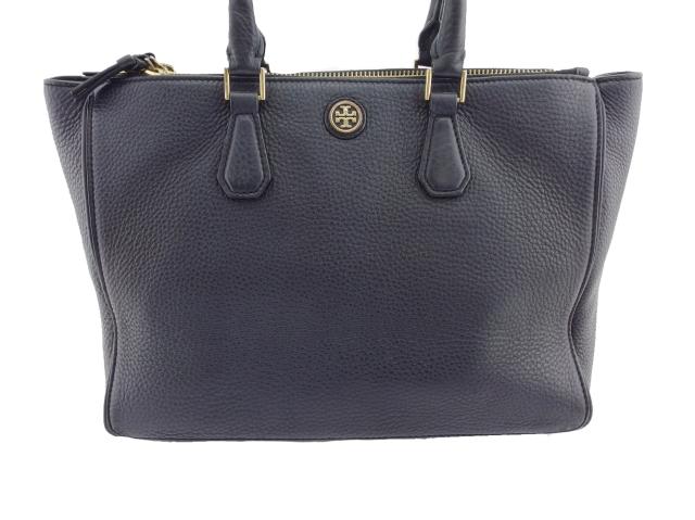 【30％OFF★週末タイムSALE】トリーバーチ Tory Burch トートバッグロビンソン Tモチーフプレート ネイビー ブラック レディース 中古_1