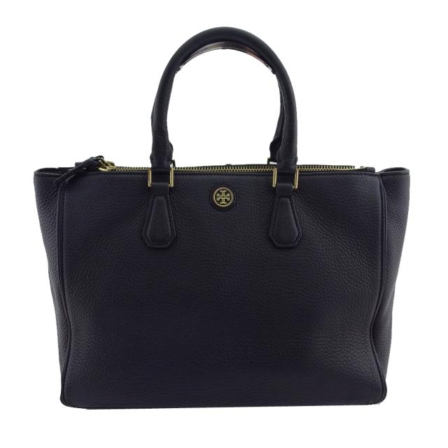 【30％OFF★週末タイムSALE】トリーバーチ Tory Burch トートバッグロビンソン Tモチーフプレート ネイビー ブラック レディース 中古_10