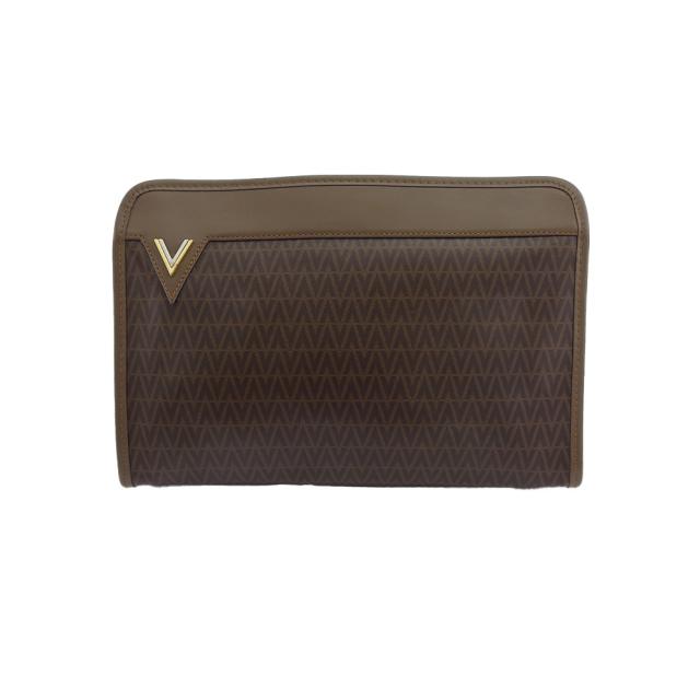 【BIGお買い物ラリー★30%OFFセール中】マリオ・ヴァレンティノ MARIO VALENTINO クラッチバッグVマーク ブラウン レディース 中古