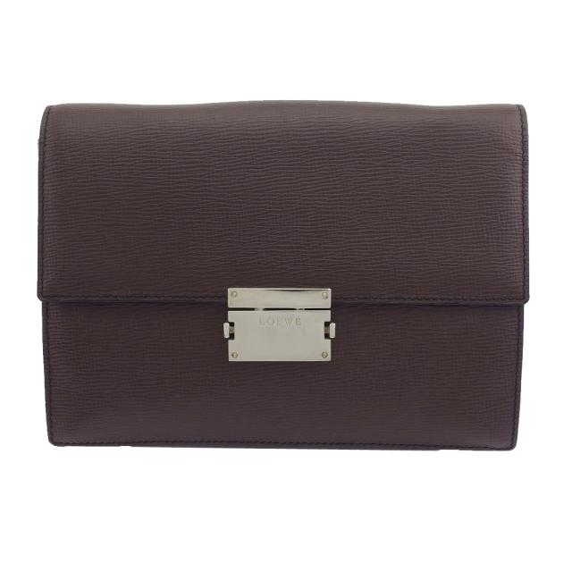 【X'masセール★30%OFF】ロエベ LOEWE クラッチバッグ ダークブラウン×シルバー レディース 中古