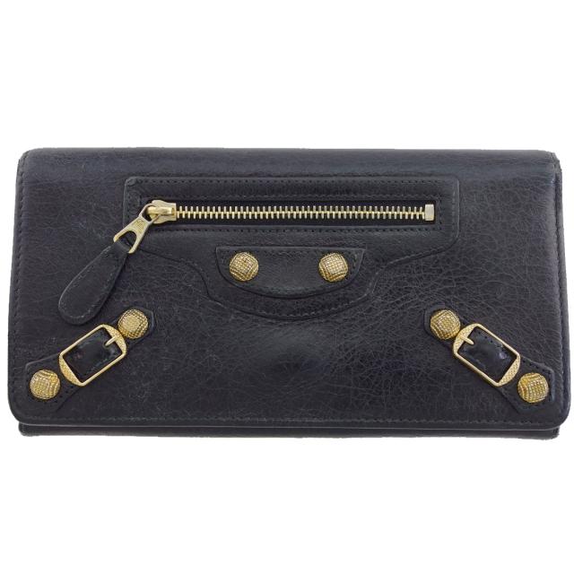 【週末タイムセール】バレンシアガ BALENCIAGA 長財布 ジャイアントマネー ブラック×ゴールド レディース 中古_9