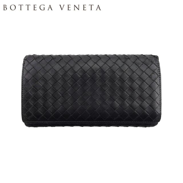 【BIGお買い物ラリー★30%OFFセール中】ボッテガヴェネタ BOTTEGAVENETA 長財布イントレチャート ブラック レディース 中古