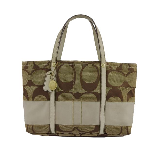 【BIGお買い物ラリー★30%OFFセール中】コーチ COACH トートバッグシグネチャー シグネチャーストライプ ベージュ×アイボリー レディース 中古