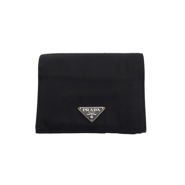 【BIGお買い物ラリー★30%OFFセール中】プラダ PRADA 二つ折り財布トライアングルロゴ ブラック グレー 灰色 レディース 中古
